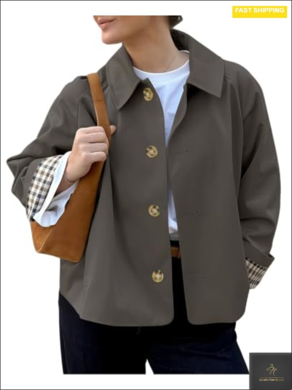 Women's Cropped Lightweight Trench Coat Single Breasted Fall Jacket